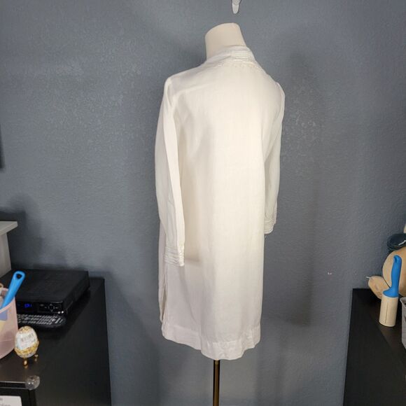 Soft Surroundings Linen Zip Tunic sz S 3/4 Sleeve Slit Sides Beachy Coastal - Picture 6 of 16